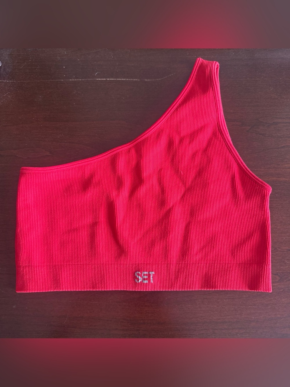 Set active One-Shoulder Ribbed Crop Bra in Red